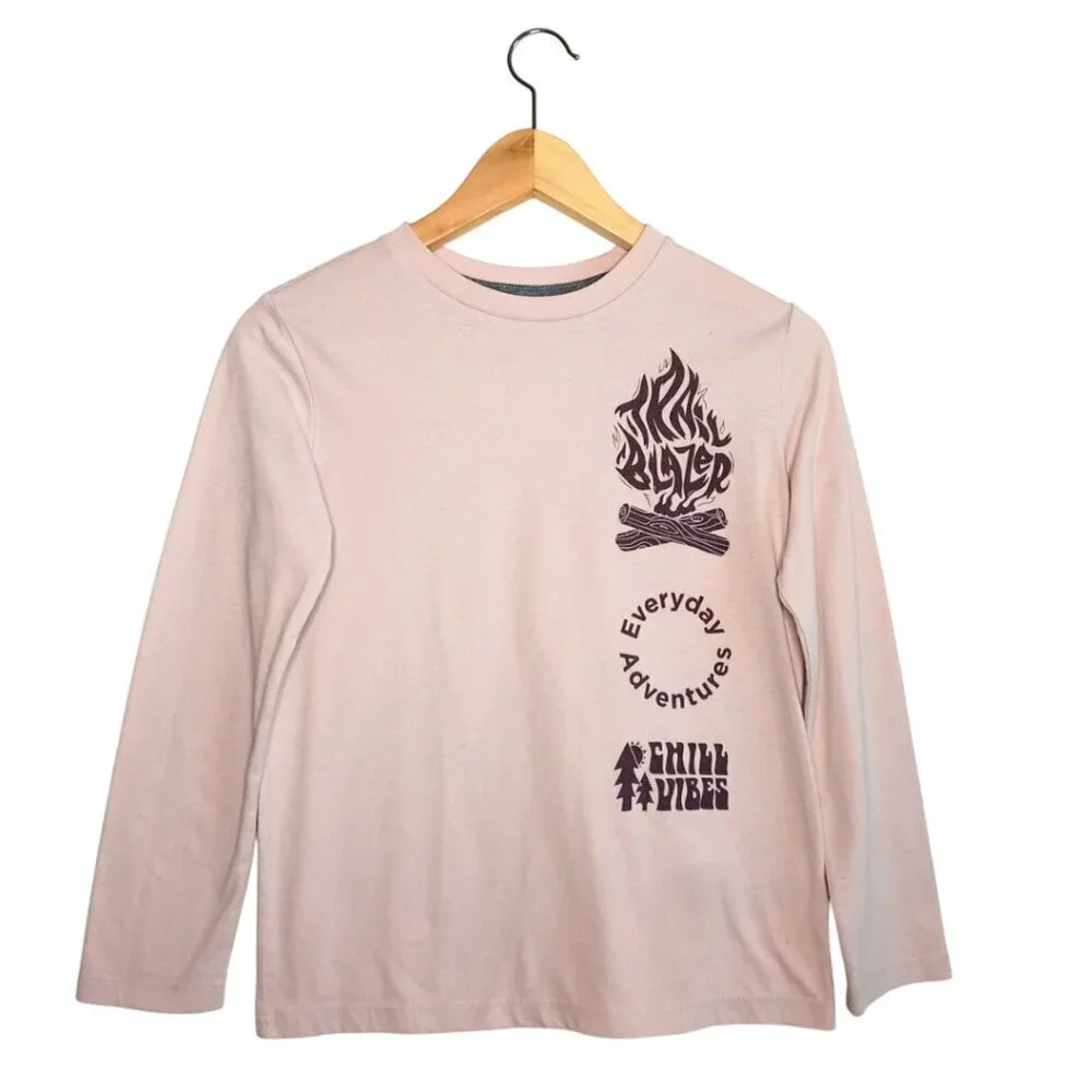 Old Navy Boys’ Long Sleeve Graphic Tee – Size 10/12 – Light Mauve  Pink